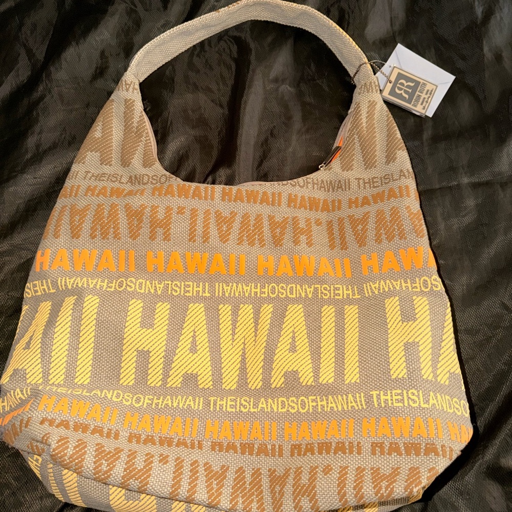 Hawaii Print Canvas Hobo Bag - Yellow & Tan-Robin Ruth
